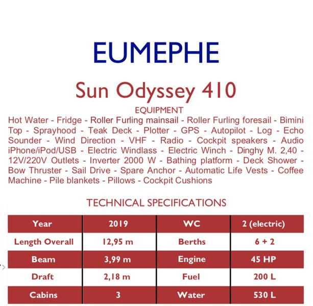 Book yachts online - sailboat - Sun Odyssey 410 - Eumephe - Comfort line - rent
